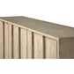 A close-up view of the La Paz Buffet, featuring light wood construction, vertical groove detailing on the doors, and an adjustable interior shelf.