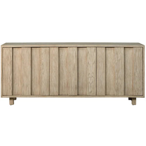 The La Paz Buffet is a rectangular wooden sideboard with four vertical doors, short block legs, a light natural wood finish, and an adjustable interior shelf.