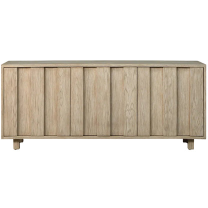 The La Paz Buffet is a rectangular wooden sideboard with four vertical doors, short block legs, a light natural wood finish, and an adjustable interior shelf.