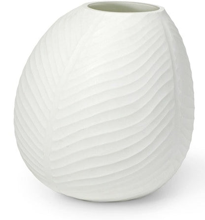 A white, hand-crafted vase from the Vermont Vase Collection featuring a textured, wavy pattern that makes it a unique piece for any decor.
