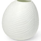 A white, round ceramic hand-crafted vase from the Vermont Vase Collection with a textured spiral pattern and an open top.