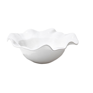 This white ceramic bowl from the Beatriz Ball VIDA Havana Serveware Collection showcases a wavy rim and a glossy finish, making it ideal for both indoor and outdoor entertainment.