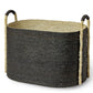 The McKinley Basket Collection features a textured seagrass basket with two handles, showcasing a black exterior and light brown interior.