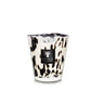 Baobab Collection Pearls Black Candle featuring a black and white speckled pattern, a black label on the front, and filled with a scented candle inspired by Black Pearls.