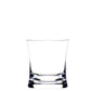 A clear, empty, short tumbler from the Bold Reef Acrylic Collection, featuring a thick base and set against a plain white background, showcases bold drinkware with modern design elements.