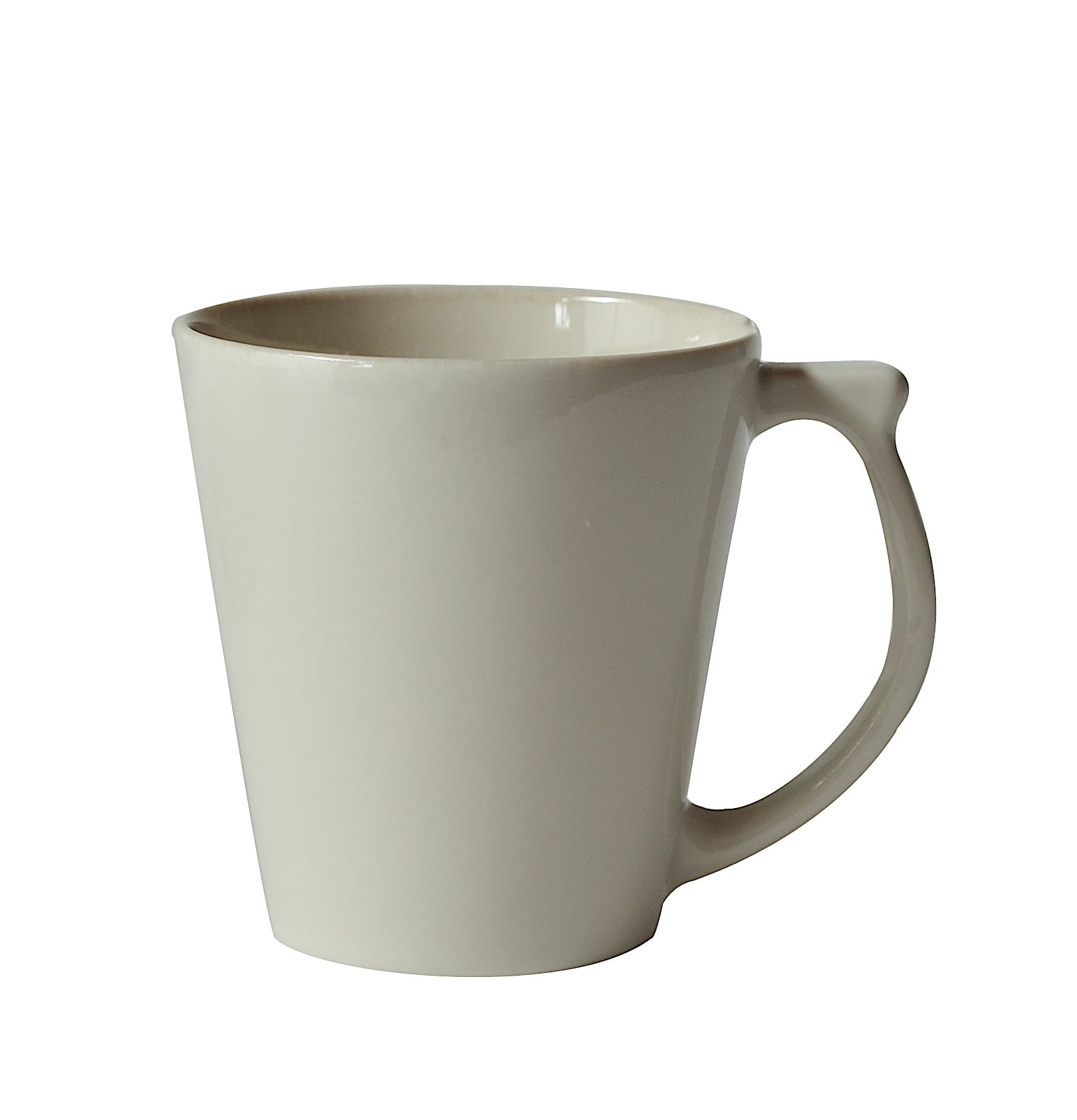 A Jars Vuelta White Pearl Collection mug with a handle, exuding timeless elegance, displayed against a white background.