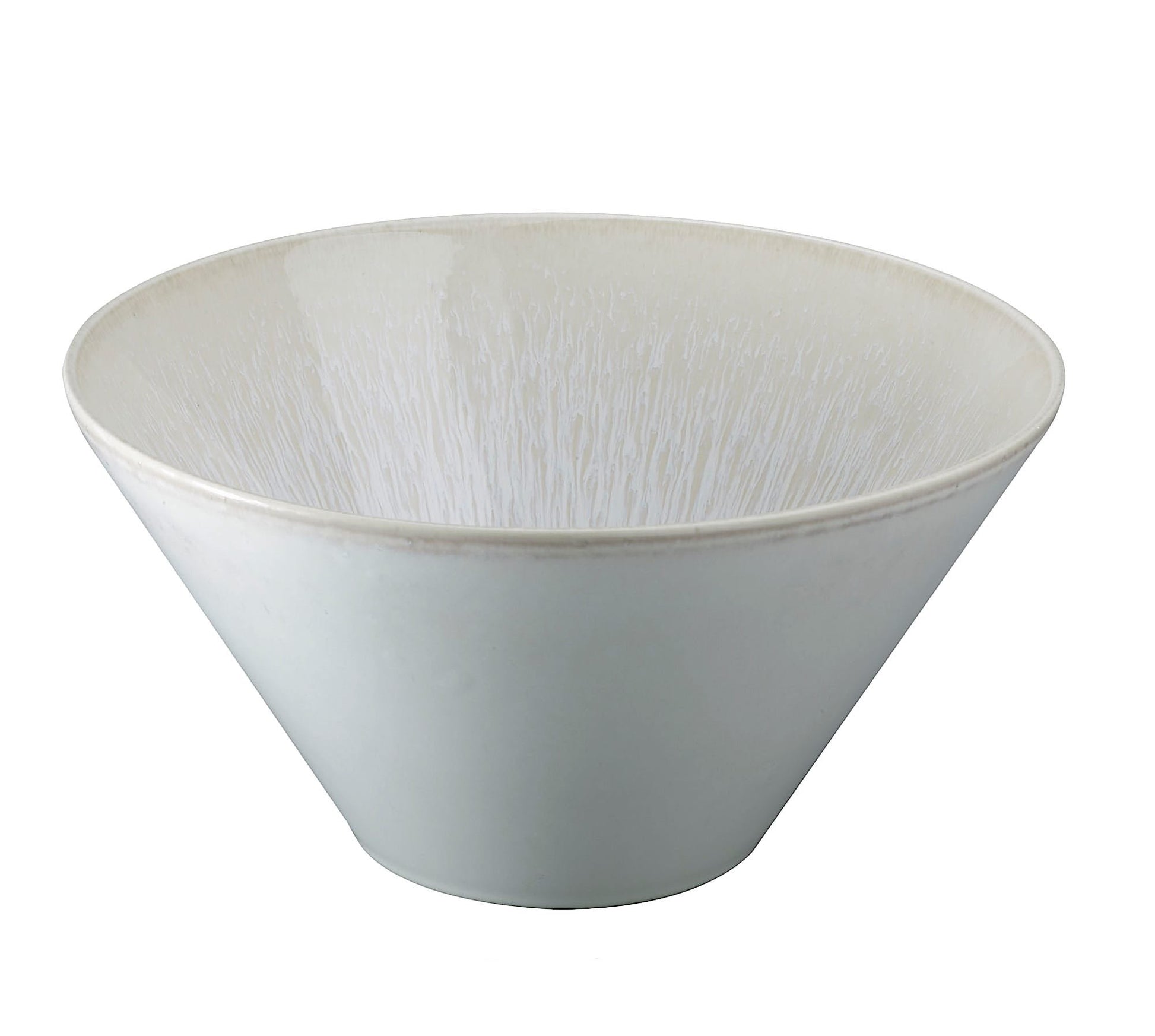 The Jars Vuelta White Pearl Collection features a white conical ceramic bowl with a textured interior and hand-sprayed details, offering classic elegance.