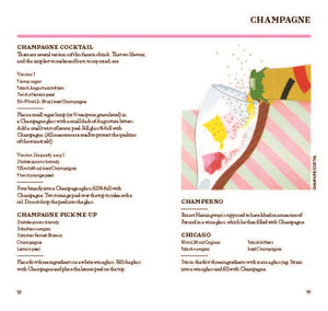 A Vogue Cocktails: Classic Drinks from the Golden Age of Cocktails menu featuring classic cocktail recipes for Champagne Cocktail, Champagne Pick-Me-Up, and Champeno. Each drink includes ingredients and instructions curated by a mixologist for perfect preparation.