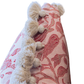Close-up of the Peacock Garden Pillow, showcasing its pink and white pattern with cream-colored tassels along the edge, set against a white background. This custom pillow features a hidden zipper closure for a seamless look.