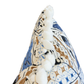 Close-up of the Sunnyjim Batik Outdoor Pillow corner, showcasing blue, brown, and white patterns with a row of white tassels along the edge, set against a white background.