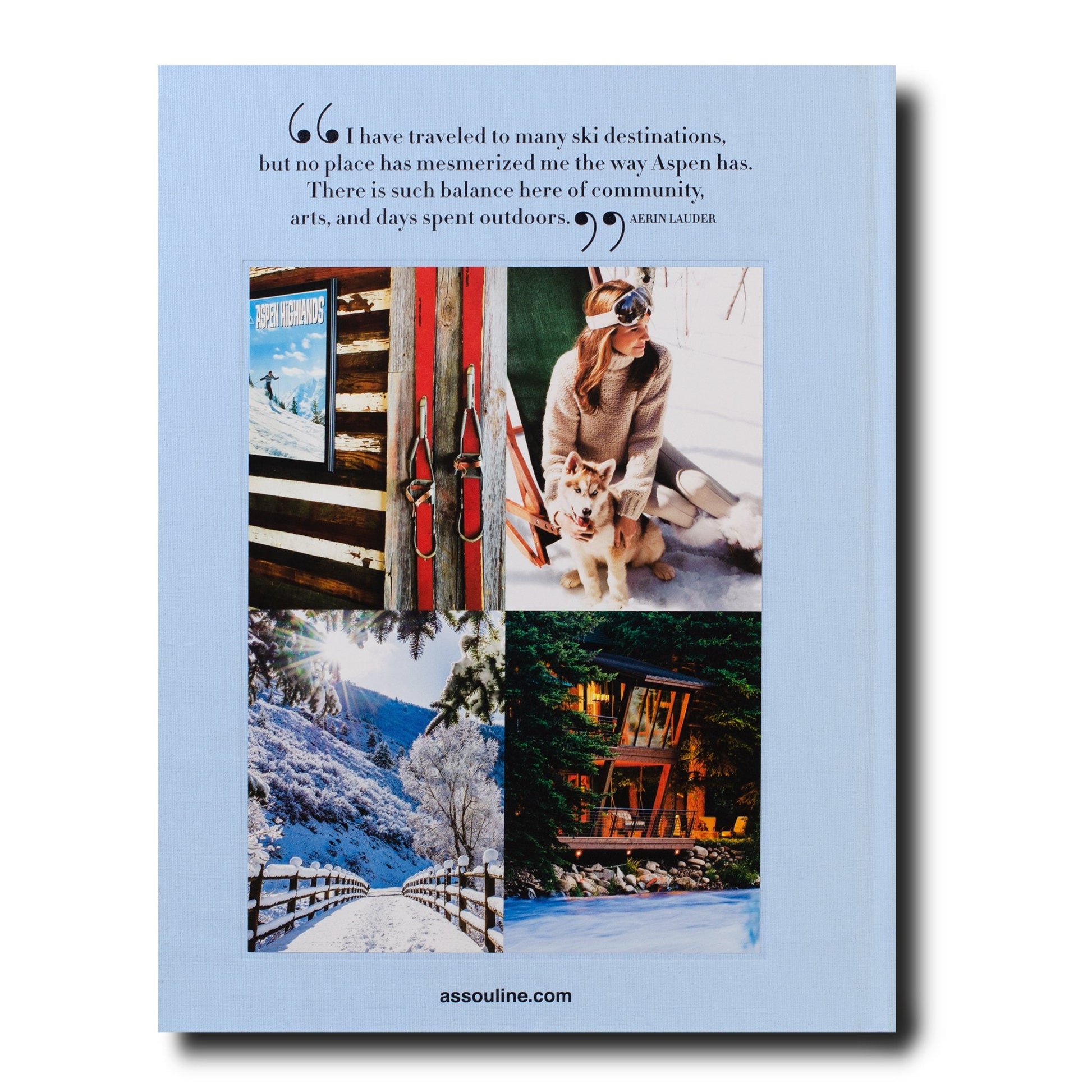 The book cover features pictures of a woman and a dog, inspired by Assouline's Aspen Style.