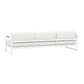 The Breeze XL Sofa in White Panama Blanco is a modern three-seater with a metal frame, white cushions, and sleek teak accents, shown from the back against a plain white background.