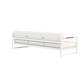 The Breeze XL Sofa in White Panama Blanco features a modern metal frame, teak accents, and three seat cushions—ideal for stylish outdoor comfort in your lounge space.