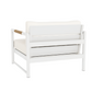 The Breeze XL Lounge Chair in White Panama Blanco features aluminum construction, wooden arm accents, and cream seat and back cushions, shown from the back.