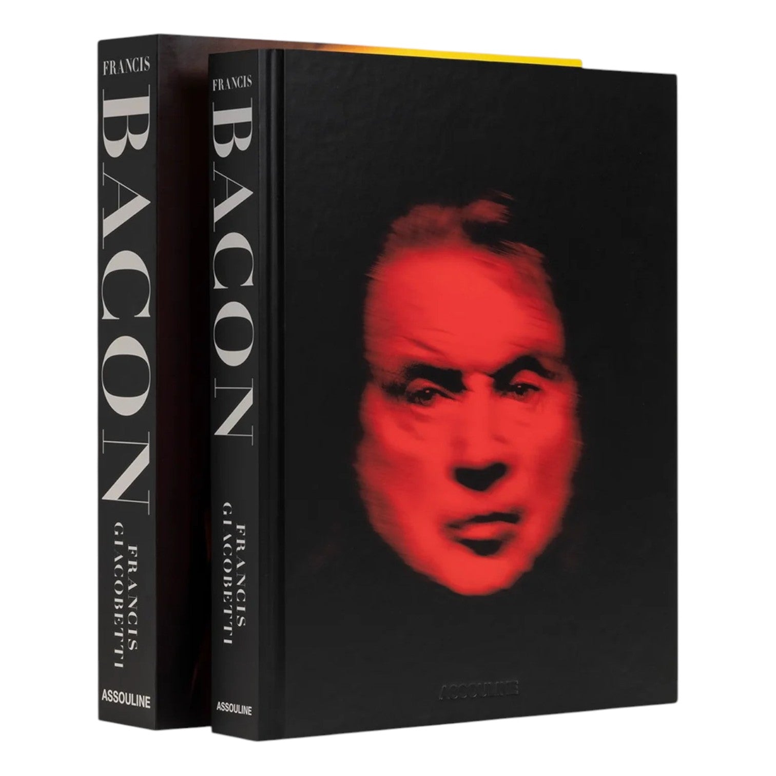 Two black hardcover "Francis Bacon" books stand side by side, one displaying a blurred, red-toned face on the cover reminiscent of Francis Giacobetti’s portraits for Marlborough Gallery.