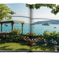 Open Bosphorus Private with a photograph of a garden overlooking the Bosphorus Strait and a bridge in the background. The garden has trees, flowers, and a shaded seating area, capturing the rich culture of the area.