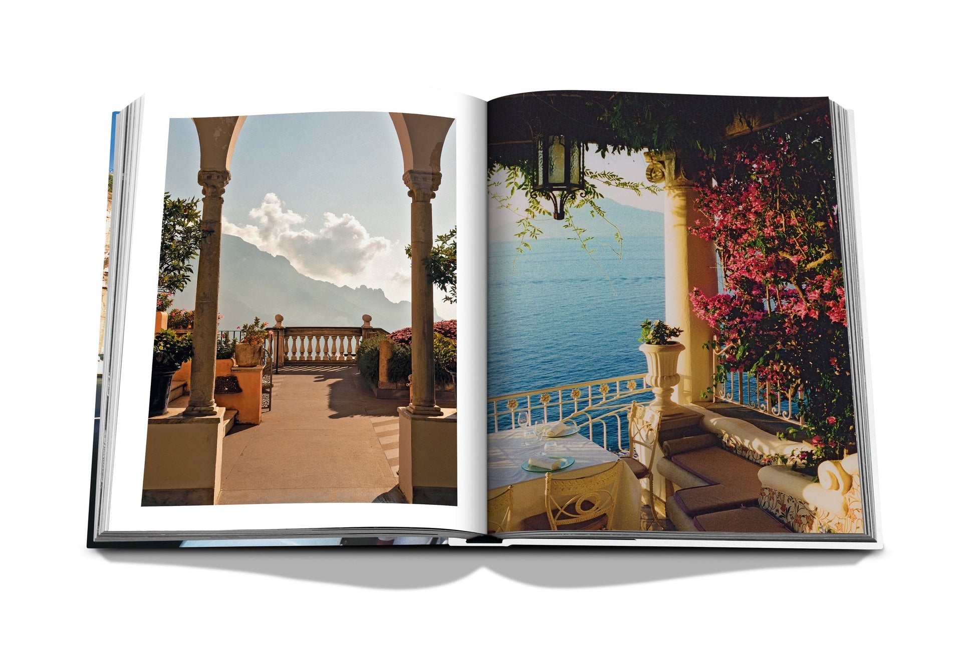 A book with a picture of a balcony overlooking the sea, capturing the beauty of Italy's Assouline lifestyle.