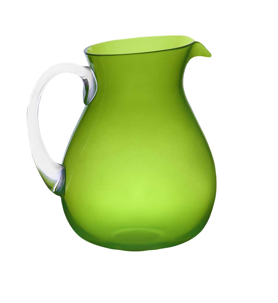 Memento Acrylic Lime Collection pitcher with a transparent handle set against a white background, ideal for outdoor dining.