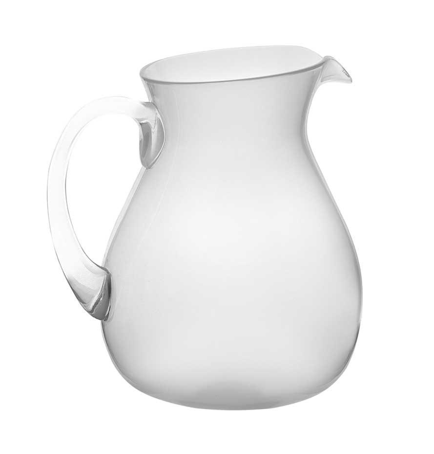 The Memento Acrylic White Collection offers a translucent, white frosted acrylic pitcher with a gracefully curved handle and spout, ideal for adding elegance to outdoor dining.