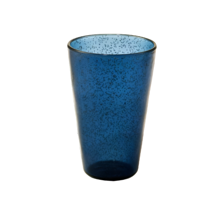 A blue speckled tumbler from the Memento Acrylic Deep Blue Collection is elegantly showcased against a plain white background.