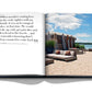 An open book showing a quote on the left page and Hamptons Private with lounge chairs and surfboards on the right page.