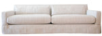 A beige, two-seat Extra Long Sofa with a classic silhouette, featuring a cushioned backrest and armrests, upholstered in a textural fabric that gives it a charming linen-like appearance. Displayed on a white background.