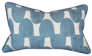 Rectangular Arch Sea Pillow with a blue and white abstract pattern against a plain background, crafted with special attention using the finest materials.