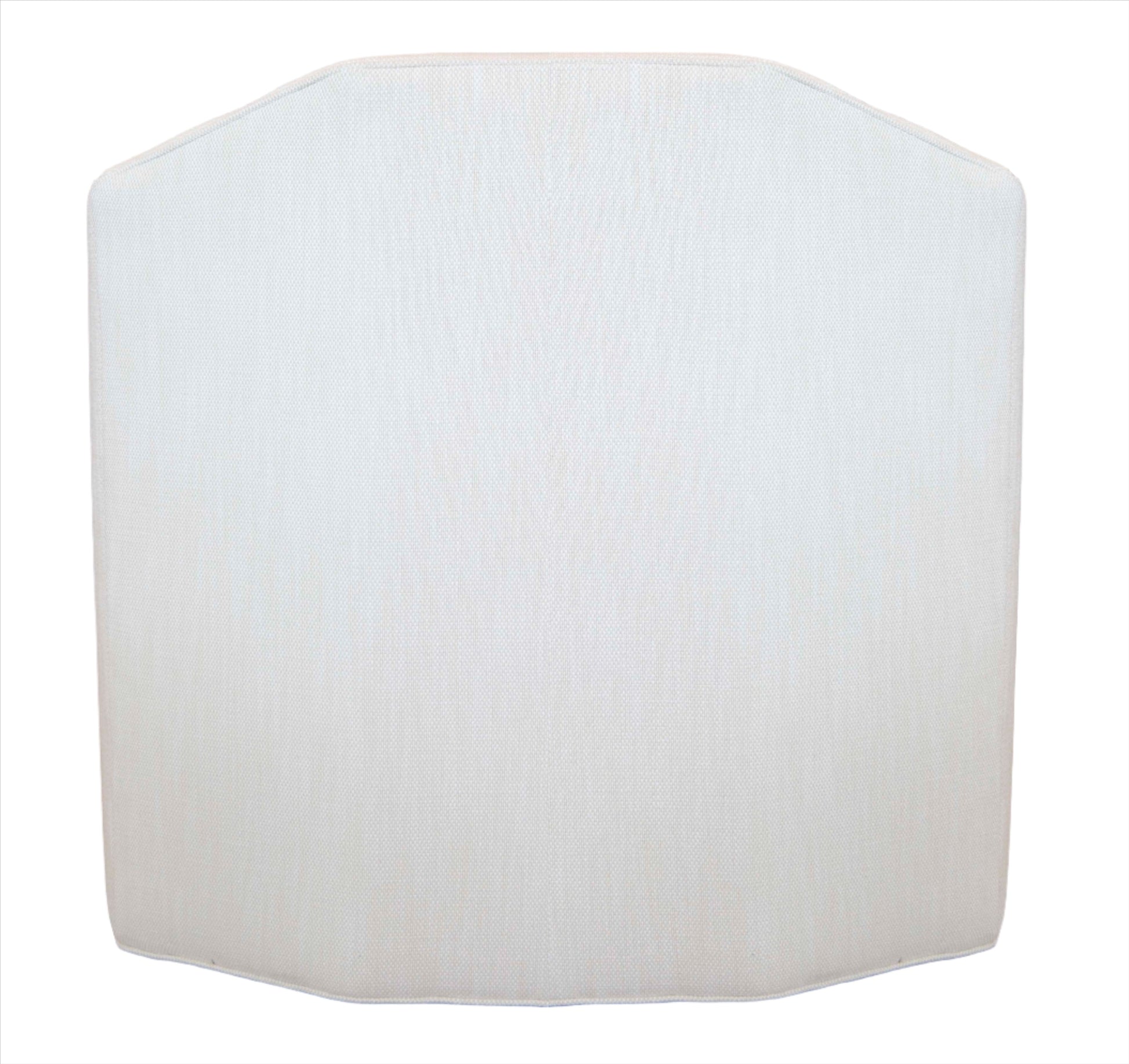 Image of a plain white, shield-shaped object against a white background, reminiscent of the minimalism you'd find in custom-designed furniture like a Speakeasy Swivel Chair.