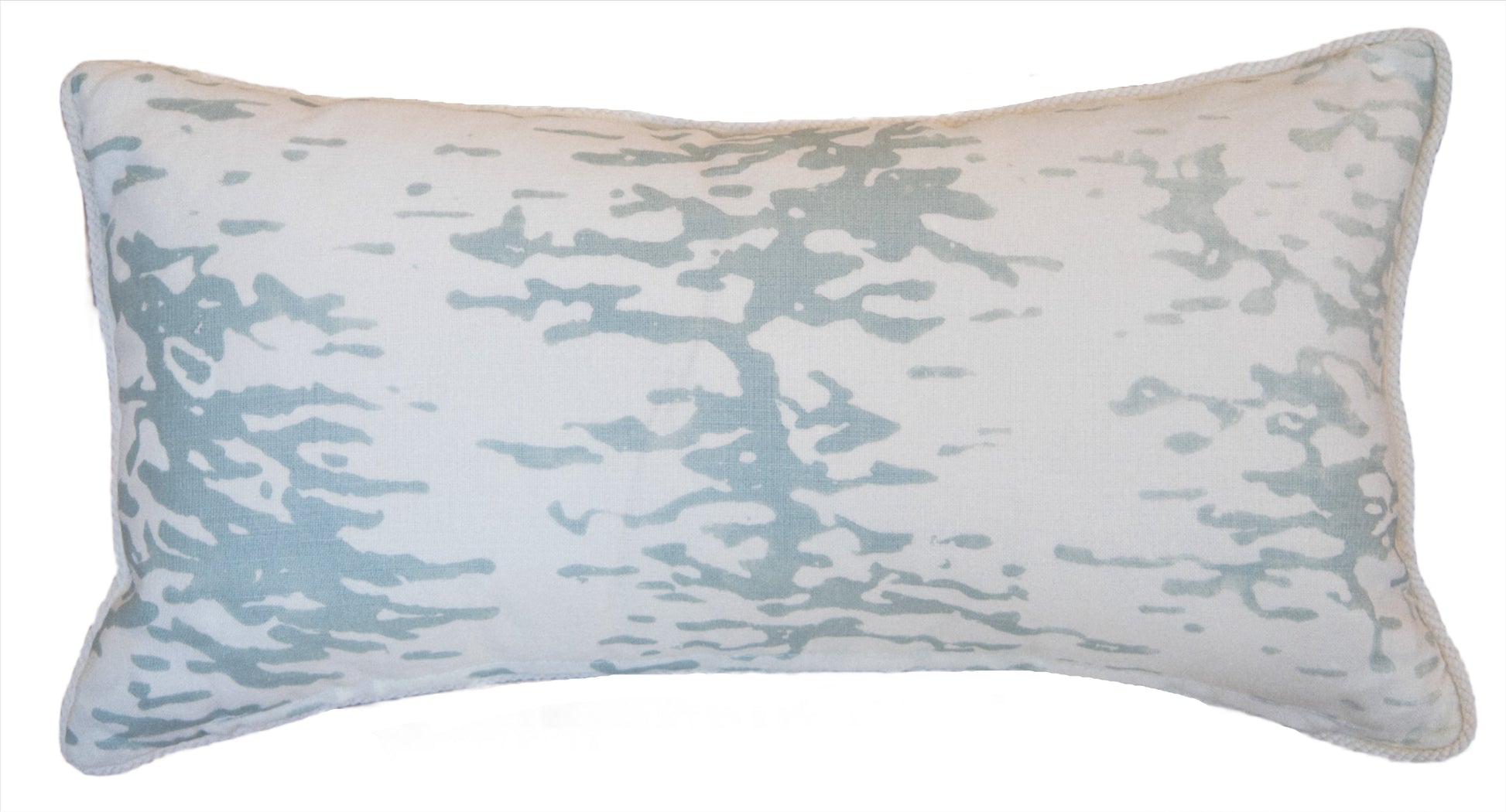 Ripple Silver Jade Lumbar Pillow with a white background and light blue abstract pattern, crafted from the finest materials with special attention to detail.