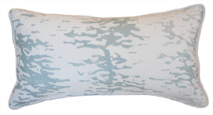 Ripple Silver Jade Lumbar Pillow with a white background and light blue abstract pattern, crafted from the finest materials with special attention to detail.