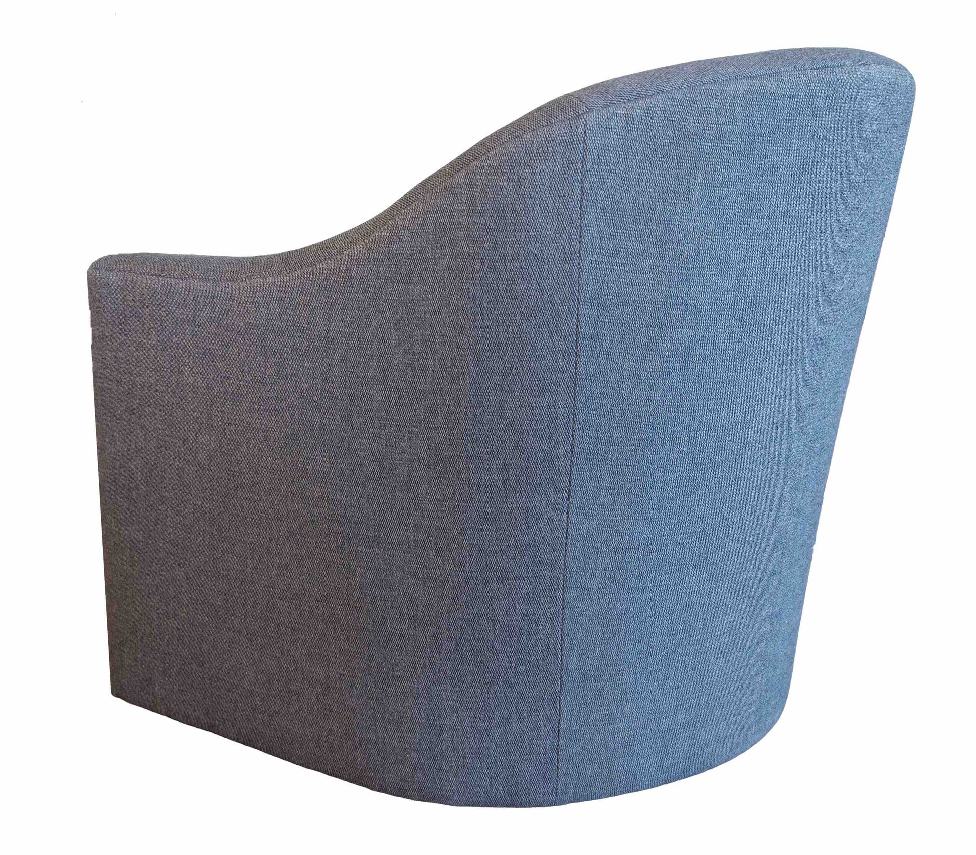 The Sloan Swivel Chair features modern blue upholstery and is displayed from the back against a white background.