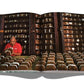 A man in a red shirt inspects bunches of hand-rolled cigars in a room with shelves full of cigar bundles. The scene is displayed across the pages of an open book, part of The Impossible Collection of Cigars.