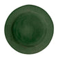 A green felt hat with a circular brim viewed from above resembles a Juliska Puro Basil Collection table setting.