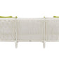 Back view of the Janus Et Cie Kyoto Alu 3 Seat Sofa, showcasing a white lattice design crafted in durable aluminum, complemented by green cushions.