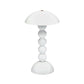 The Addison Ross Bobbin LED Cordless Lamp features a modern white dome shade and four stacked spheres on a rounded base—ideal for bringing stylish lighting to sideboards or alfresco dining tables.