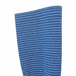 Close-up of the Lina Strie Rug, a blue hand-woven textile featuring a repeating pattern of small, evenly spaced horizontal lines.