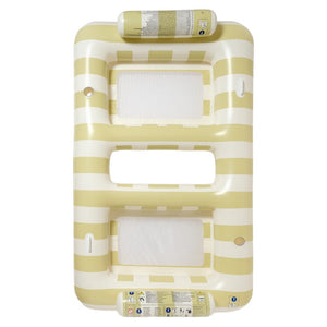 The SUNNYLiFE Luxe Twin Hammock Float Casa Sand Stripe features beige and white stripes, two mesh windows, and headrests at both ends—ideal for relaxing Aussie-style or lounging by Sydney beaches.
