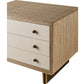 The Waterfall Nightstand features a textured beige surface, elegant gold handles, and a single sturdy leg at the base. The nightstand's design is complemented by its waterfall walnut finish, adding a touch of sophistication to any bedroom decor.