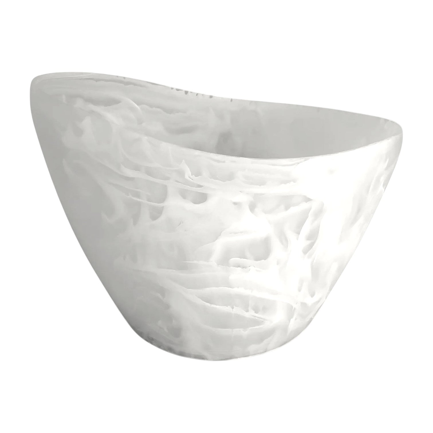 The Swirl White Resin Serveware Collection features a marble-patterned resin bowl with an irregular rim, ideal as a unique serving piece or stylish home decor accent. Photographed on a plain white background.
