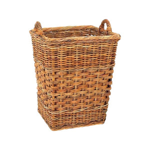 The French Country Orchard Basket is a rectangular, hand-crafted wicker basket made from natural rattan with two side handles, shown on a white background.