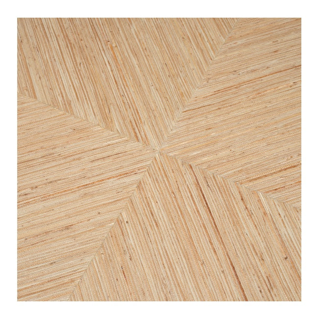 Close-up of the Parson Coffee Table in Natural Hemp, featuring light brown wood with diagonal lines converging at the center to create a symmetrical, star-like triangle pattern.