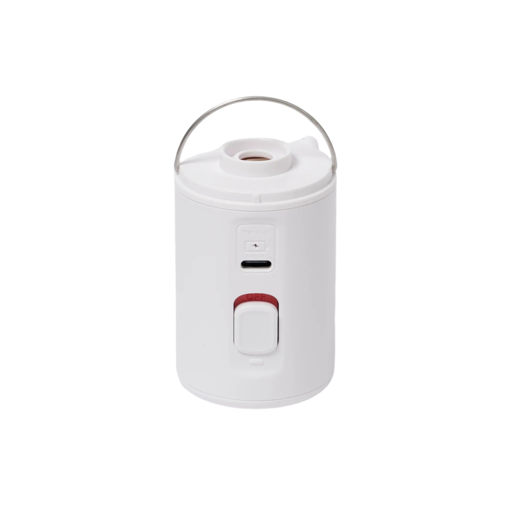 The SUNNYLiFE Electric Air Pump features a white cylindrical design, small handle, USB port, switch, and front button—perfect for easy inflation. Shown on a plain white background.