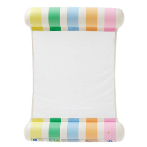 Relax in style on the SUNNYLiFE Poolside Hammock Float Pastel Gelato, featuring colorful pastel stripes on the headrest and footrest with a white mesh center—perfect for that Sydney beach-inspired summer vibe.