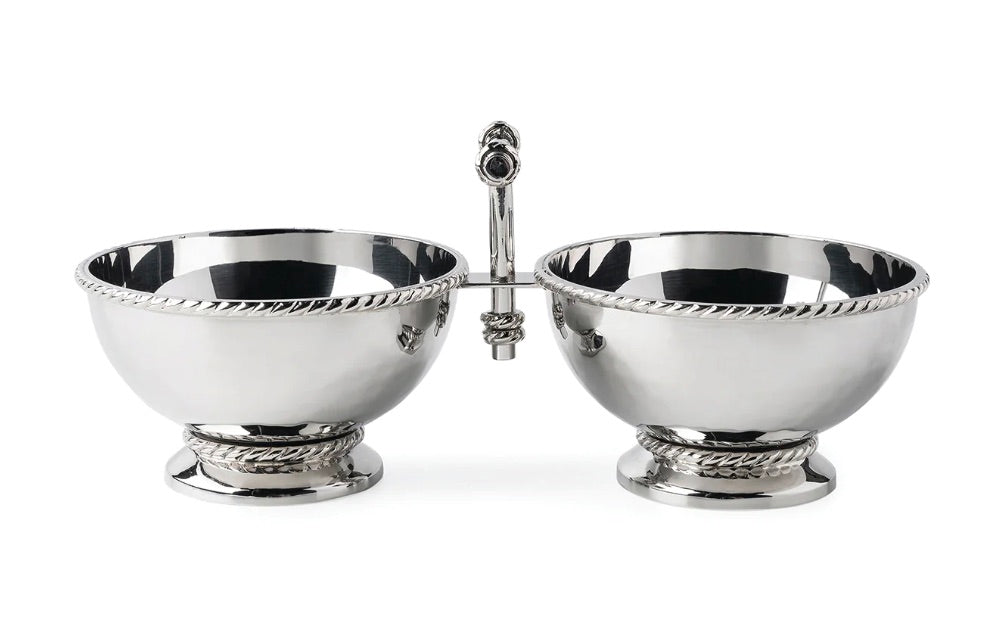 Two silver bowls from the Juliska Graham Barware Collection, featuring a hammered finish, set against a white background.