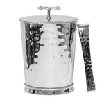 A silver hammered ice bucket from the Juliska Graham Barware Collection, featuring a modern silhouette and handle.