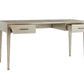 The Dublin Desk is a compact piece made from light wood, featuring two drawers with simple handles and slender, tapered legs.