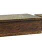 The Small Turney Box is a rectangular walnut-stained mango wood box with a textured, metallic-colored lid and border, offering stylish midcentury storage.