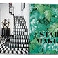 Open book revealing a black and white checkered staircase on the left page, while the right page showcases a green fern-patterned design with the words "STAR STYLE: INTERIORS OF MARTYN LAWRENCE BULLARD," evoking the eclectic interiors Martyn Lawrence Bullard often creates in celebrity homes.