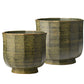 Two green ceramic cachepots from the AERIN Delmara Cedar Cachepot Collection, one larger and one smaller, both featuring a slightly flared rim and a short, sturdy base. The hand-applied glaze adds an artisanal touch to these elegant pieces.