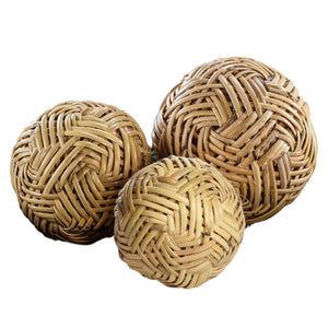 The Zodax Rattan Fill Ball set features three round balls woven from natural fibers, displayed on a white background—ideal for adding unique and stylish decor accents to your home.
